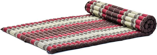 Leewadee - Kapok Roll Mat – Handcrafted Folding Sleep & Relaxation Mattress from Thailand, Ideal as Guest Bed, Camping Mat, Yoga Mat or Traditional Futon, 75 x 39 inches, Brown Red - Bloomnest