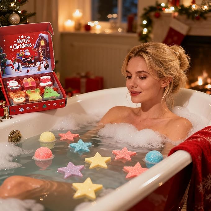 Christmas Bath Bombs for Kids & Women, Handmade Bath Bomb Gift Set of 12 Festive Shapes, Perfect Stocking Stuffers for Teen Girls & Boys, Skin Care Bathbombs as Christmas Gifts for Kids - Bloomnest