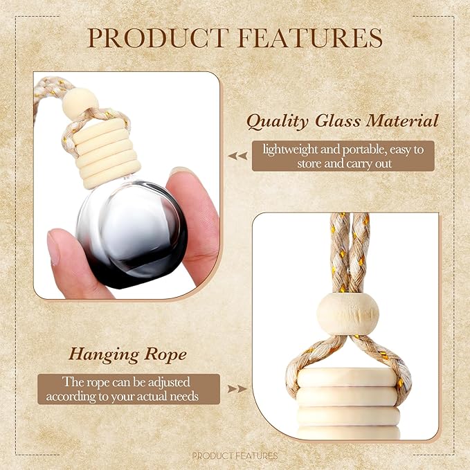 50 Pcs Hanging Car Air Freshener Black Car Diffuser Bottles Empty Glass Perfume Bottles Air Freshener Diffuser Bottle Pendant for Essential Oils Fragrance Aromatherapy Bottle Ornament (Round) - Bloomnest