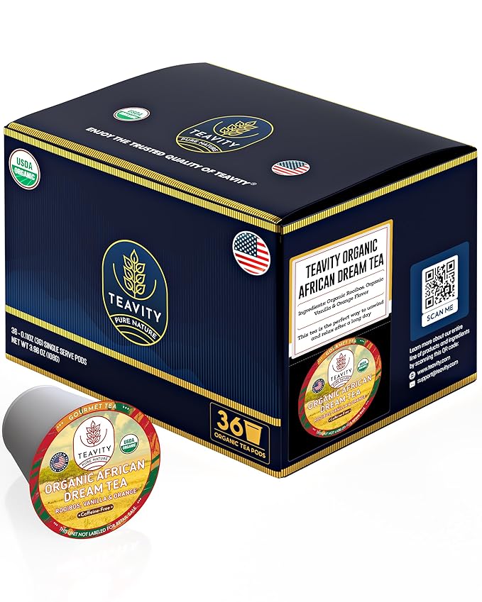 Organic Rooibos Tea Pods with Vanilla & Orange - Naturally Decaf Tea - African Dream by Teavity (36 Tea Pods) - Bloomnest