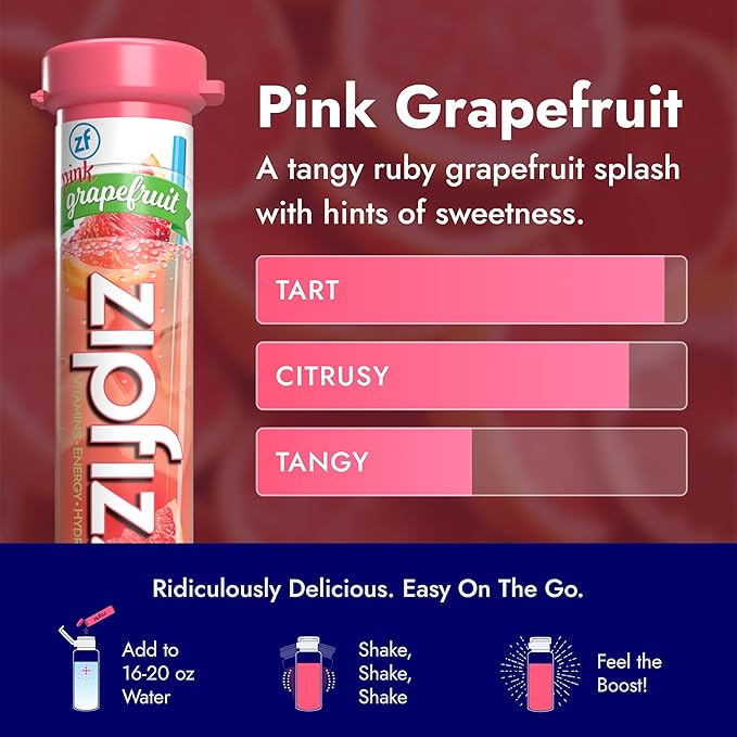 Zipfizz Daily Energy Drink Powder, Pink Grapefruit, 20 Pack | 3-in-1 Sustained Energy, Rapid Hydration, and Essential Vitamins | Sugar-Free | Electrolyte Powder | Contains Vitamin B-12 & Antioxidants - Bloomnest