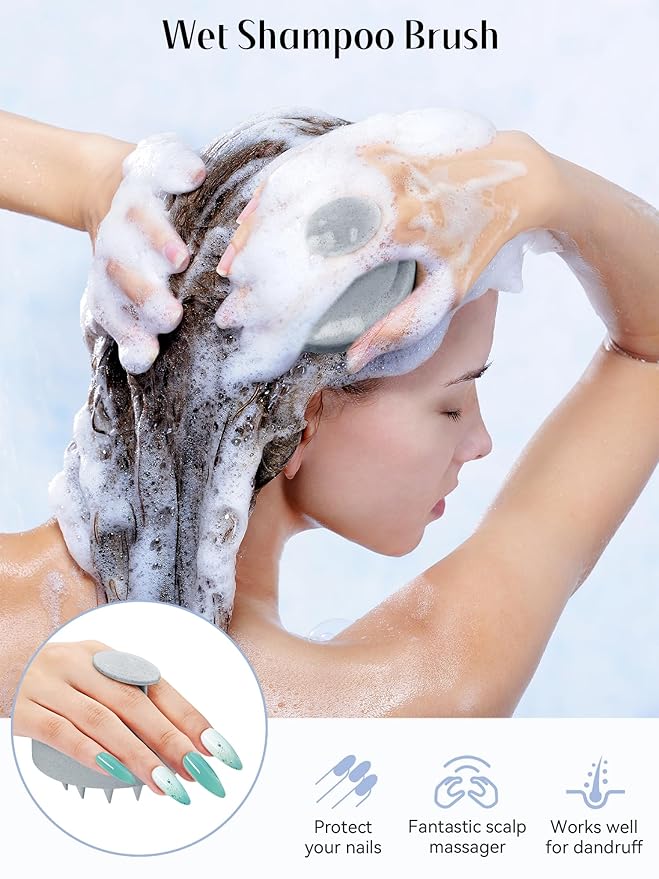 HEETA Scalp Massager Hair Growth, Soft Silicone Scalp Scrubber Shampoo Brush for Exfoliation, Dandruff Removal & Head Massage Stress Relax, Wet & Dry Use for Thick, Thin Hair Care, Wheat Straw Grey HEETA
