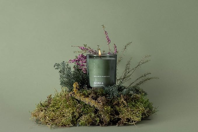 Skandinavisk Fjord Mini Scented Candle. Fragrance Notes: Apple and Pear Blossom, Orchard Fruits and Redcurrants. 2.3 oz. - Bloomnest