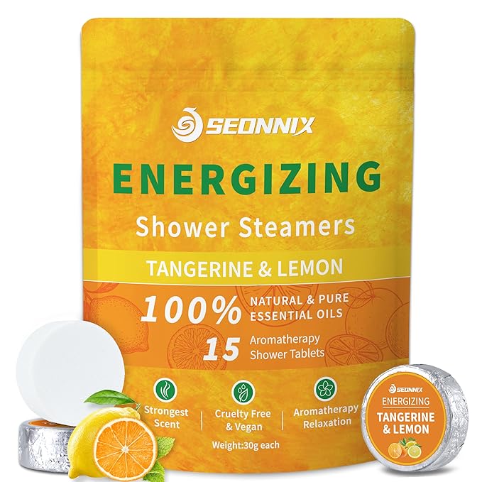 Shower Steamers Aromatherapy 15 Pack, Tangerin & Lemon Shower Bombs with Natural Essential Oils, Relaxation & Birthday Gifts for Women and Men, Stress Relief & Self Care Gifts, Shower Tablets - Bloomnest