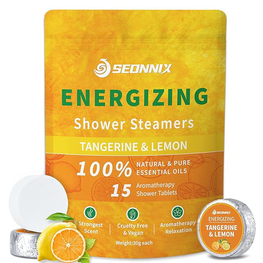 Shower Steamers Aromatherapy 15 Pack, Tangerin & Lemon Shower Bombs with Natural Essential Oils, Relaxation & Birthday Gifts for Women and Men, Stress Relief & Self Care Gifts, Shower Tablets - Bloomnest