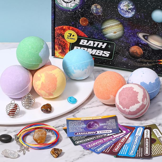 Galaxy Bath Bombs for Kids with Surprise Inside Space Toys, 8 Pack Planet Bath Bombs with Solar System Gemstones Organic Bubble Bath Fizzies Birthday Christmas Gifts for Boys Girls - Bloomnest