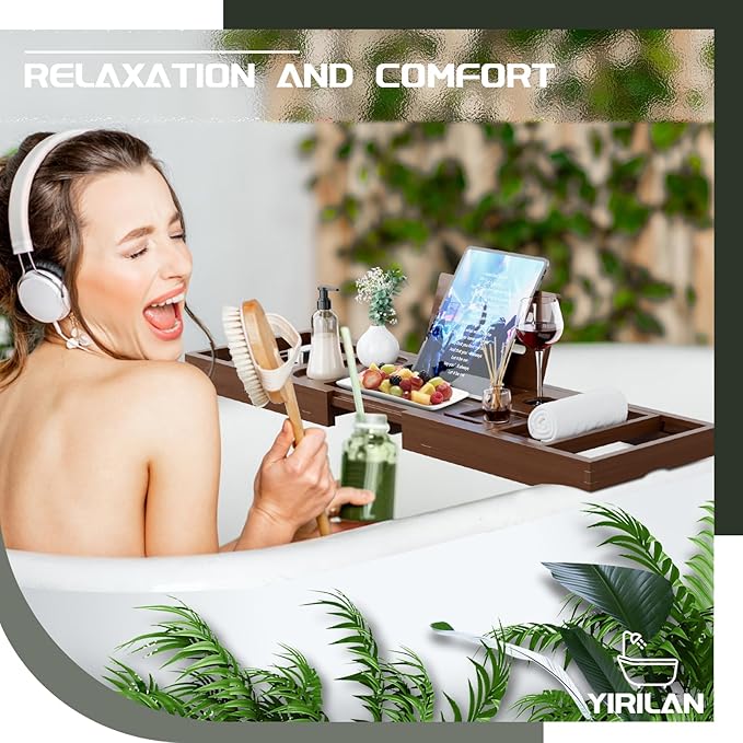 Yirilan Luxury Bathtub Tray Caddy, Expandable Bath Tray, Unique House Warming Gifts, New Home, Anniversary and Wedding Gifts for Couple, Bridal Shower Gift for Women - Bloomnest