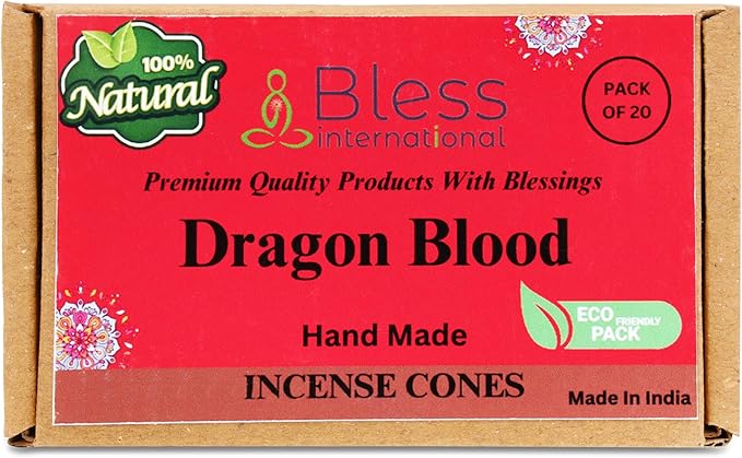 Bless-International Dragon Blood 100%-Natural-Incense-Cones Handmade-Hand-Dipped Organic-Chemicals-Free for-Purification-Relaxation-Positivity-Yoga-Meditation The-Best-scents (20 Count)