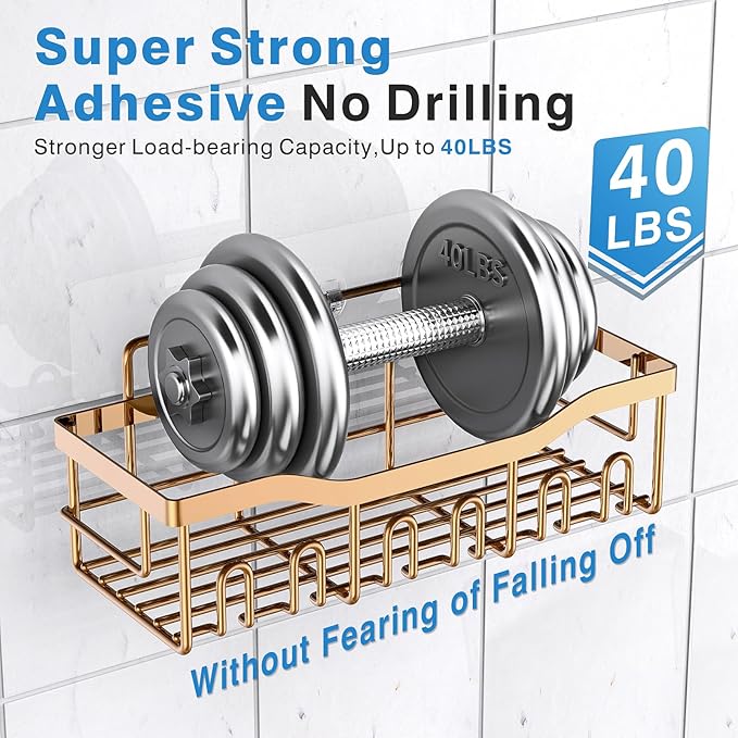 EUDELE Shower Caddy 2 Pack, Adhesive Organizer for Bathroom Storage, Home Decor & Kitchen, No Drilling, Rustproof Stainless Steel Shelf, Bathroom Decor Sets - Bloomnest