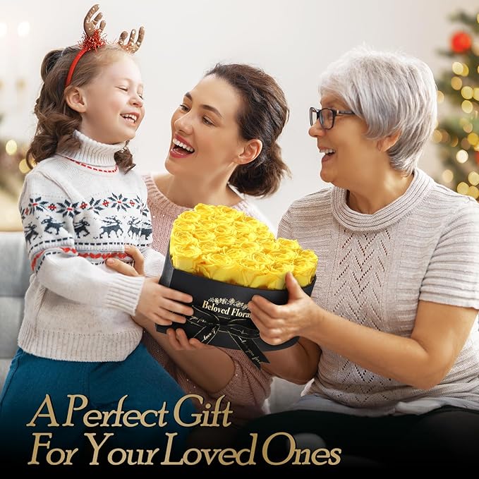 27 Preserved Flowers Rose Birthday Gifts for Women Her Mom Wife Girlfriend Grandma on Valentines Mothers Day Christmas Anniversary Romantic(Yellow) - Bloomnest
