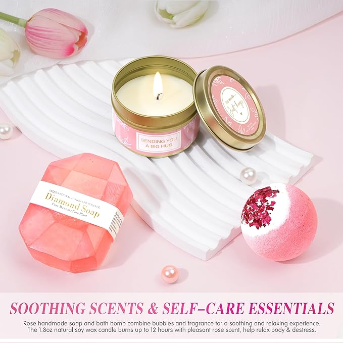 Valentines Day Gifts for Women, Self Care Gifts Get Well Soon Gift Baskets, Relaxing Spa Gift Basket for Mother's Day, Birthday Gift for Women Mom Her Best Friends Sister Wife