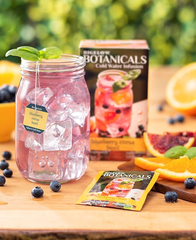 Bigelow Botanicals Cold Water Infusion Blueberry Citrus Basil Tea Bags 18 Count Box (Pack of 3), Herbal Infusion, Caffeine Free, 54 Tea Bags Total - Bloomnest