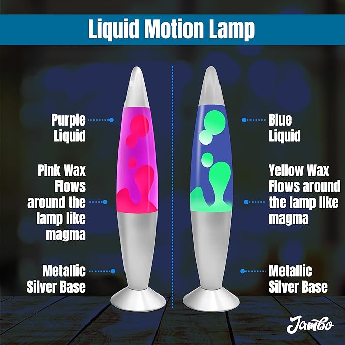 JAMBO 2 Pack- 16" Beautiful Lamp- Blue with Yellow/Green Wax and Purple with Pink Wax, Relaxing Liquid Lamp, Night Light Nightlight, Lamps for Adults Teens Kid - Bloomnest