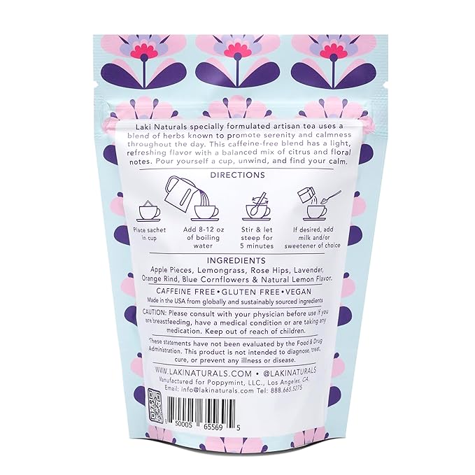 Calming Day Herbal Tea (1.65 oz, Pack of 18 Tea Bags) – Relaxing Caffeine-Free Tea with Lavender, Rosehips and Lemongrass – Gift for focus, clarity, relaxation and wellness - Bloomnest