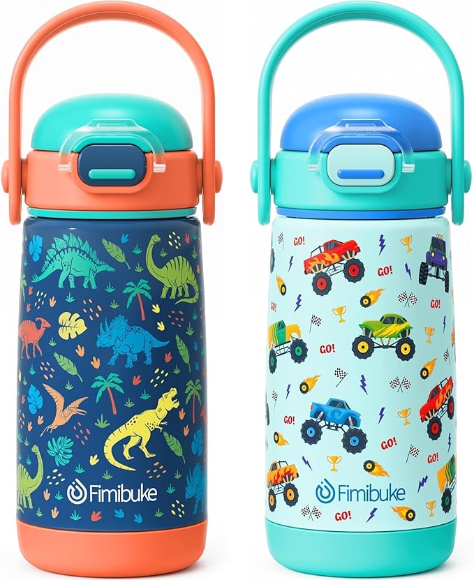 Fimibuke Kids Insulated Water Bottle with Straw Lid & Handle - 14oz BPA FREE 18/8 Stainless Steel Metal Tumbler Leak Proof Double Wall Vacuum Kids Cup Toddler Water Bottle for School Boys Girls - Bloomnest