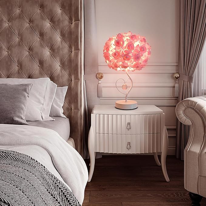 Pink Rose Flower Bedside lamp Princess Table lamp Flower Lamp for Nightstand Desk Light for Bedroom Women Girl Dating Gifts Party Wedding Decor Living Room Restaurant Office - Bloomnest