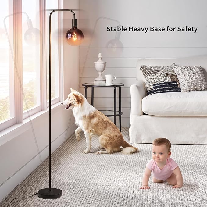 ONEWISH Floor Lamp for Living Room - Minimalist Industrial Standing Lamp with Modern LED Bulb, Globe Black Clear Glass 6", 1800K Warm Ambiant Lighting Decorative Tall Floor Lamp for Bedroom Office - Bloomnest
