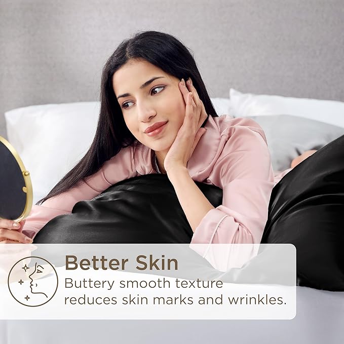 Bedsure Satin Pillowcase for Hair and Skin Queen - Black Silky Pillowcase 4 Pack 20x30 Inches with Envelope Closure, Similar to Silk Pillow Cases, Gifts for Women Men - Bloomnest