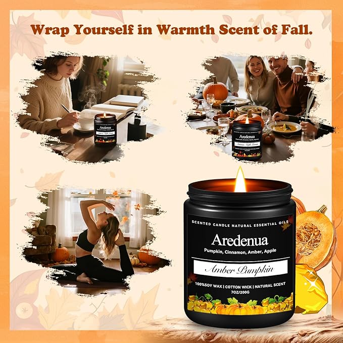 Amber Pumpkin Candle – Cozy Season Candle - Pumpkin Scented Candles for Home, Winter Holiday Soy Candles -7oz, Thanksgiving & Christmas Gift for Women Men - Bloomnest