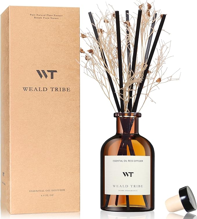 WEALD TRIBE Flower Reed Diffuser Set Clean White Linen Scent for Bathroom Air Fresheners | 4.0 fl oz Essential Oils with Sticks Home Fragrance Defusers | House Bedroom Office Shelf Decor & Gift - Bloomnest