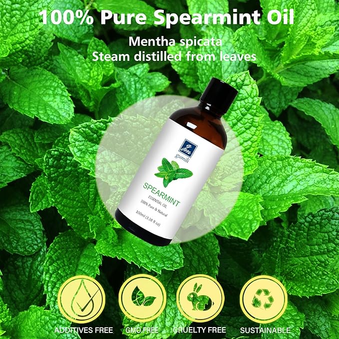Spearmint Essential Oil, 100% Pure Undiluted Spearmint Oil for Skin, Hair, Aromatherapy - 100ml/3.38 oz - Bloomnest