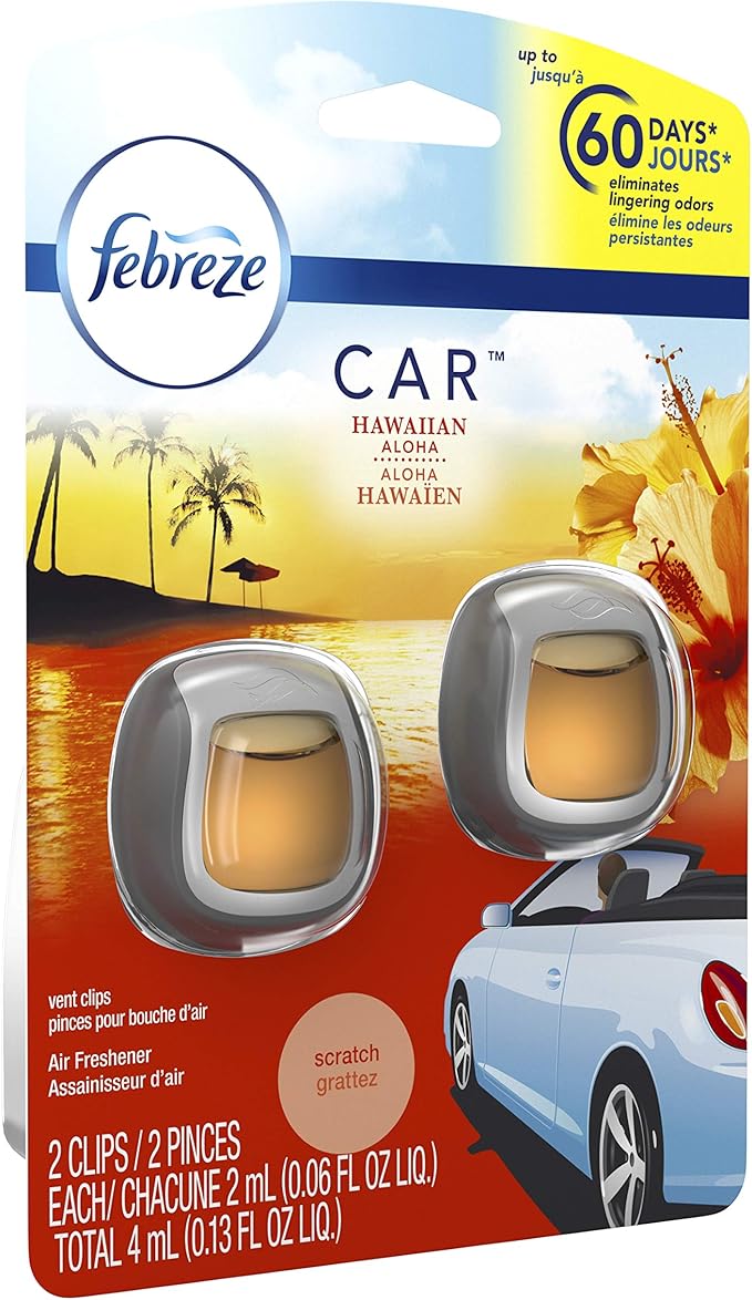 Febreze Car Air Fresheners, Hawaiian Aloha, Odor Fighter for Strong Odors Car Vent Clips (16 Count) - Bloomnest