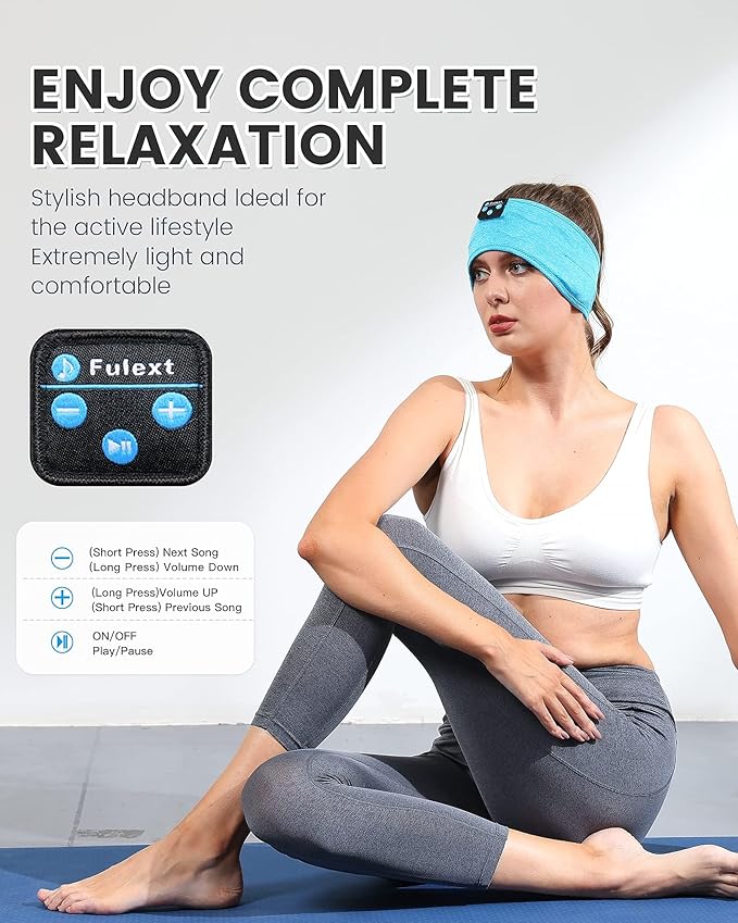 Sleep Headphones Bluetooth Headband, Perytong Upgrage Soft Sleeping Wireless Music Sport Headbands, Long Time Play Sleeping Headsets with Built in Speakers - Bloomnest