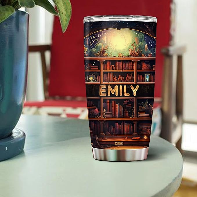 Personalized Book Lovers Tumbler Gifts for Librarian Book Lover Women Readers Bookworm 20oz Travel Cup Coffee Bookshelf Mug Stainless Steel Insulated with Lid - Bloomnest