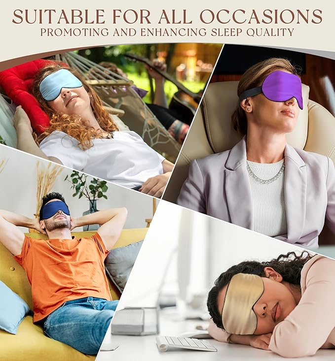 HiRui Silk Sleep Mask, 100% Natural Mulberry Silk of Double-Sided & Inner-Filling, Ultra-Smooth Soft, Adjustable Strap, Blocks Light for Night Sleeping, Travel, Office Naps (Champagne) - Bloomnest