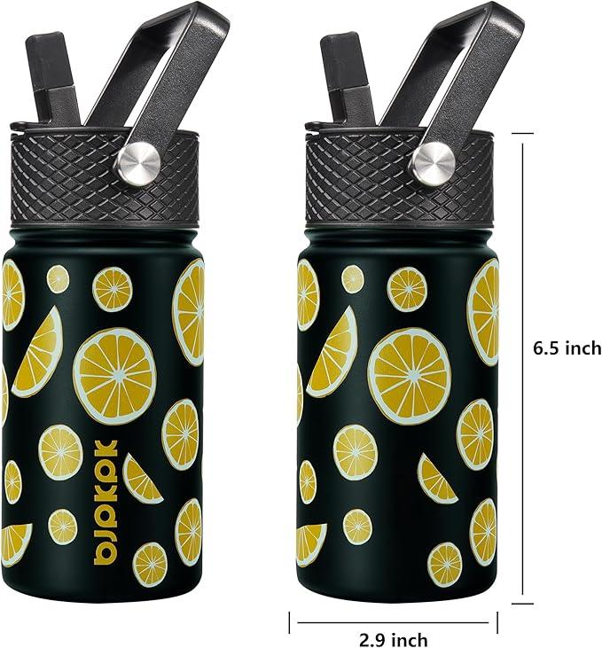 BJPKPK Water Bottle with Straw Lid, 15 oz Insulated Water Bottle, Stainless Steel Metal Water Bottles, Reusable Leak Proof BPA Free Thermo, Flask, Cups,Lemon - Bloomnest