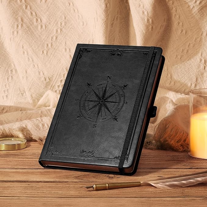 AHGXG Thick Journal Lined Notebook for Men - 320 Numbered Pages A5 College Ruled Notebook for Writing, 100gsm Paper, Vintage Leather Hardcover, for Women Work Office School, 5.75'' X 8.38''- Black - Bloomnest