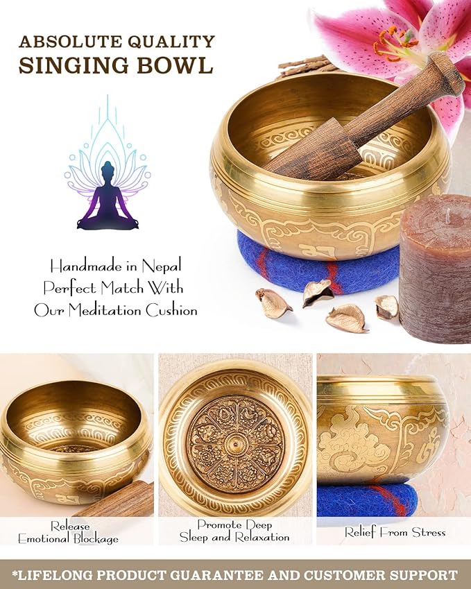 Tibetan Singing Bowls – Hand-Hammered in Nepal, Authentic Meditation Sound Bowls for Yoga, Chakra Healing, Mindfulness & Spiritual Self-Care Gifts for Women