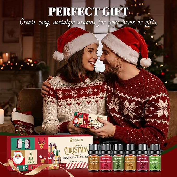 Fragrance Oil Christmas Set, Jingle Bells, Christmas Wreath, Xmax Tree, Gingerbread, Spice, Vanilla Bean Noel, Scents for Candle Soap Making Supplies, Essential Oil for Home - Bloomnest