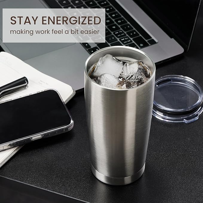MEWAY 20oz Tumbler Cup Double Wall Vacuum Insulated Travel Mug Bulk, Stainless Steel Tumblers with Lid and Straw, Durable Powder Coated Coffee Cups for Cold & Hot Drinks (Silver, 1) - Bloomnest