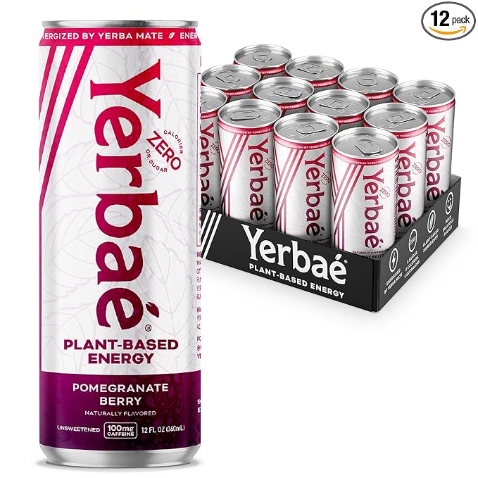 Yerbaé Energy Seltzer - Pomegranate Berry, No Sugar/Calories/Carbs. Energized by Yerba Mate, Naturally Caffeinated Plant-Based, Healthy Alternative to Coffee, Sugary Sodas, Pack of 12, 12oz cans - Bloomnest