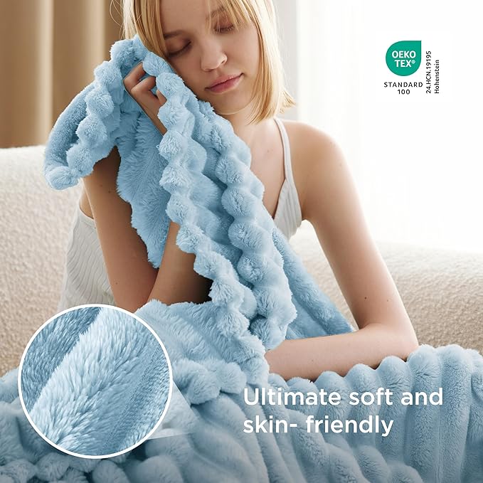 Bedsure GentleSoft Blue Fleece Blanket for Couch - Cozy Soft Blankets for Women, Cute Small Throws for Girls, Light Blue, 50x70 Inches - Bloomnest