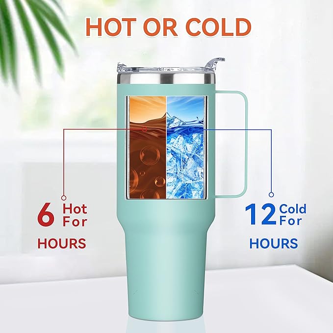 HASLE OUTFITTERS 40 oz Stainless Steel Tumbler with Handle, Vacuum Insulated Tumblers Bulk, Reusable Double Wall Travel Coffee Mug, Durable Powder Coated Water Bottles(Mint Green, 8) - Bloomnest