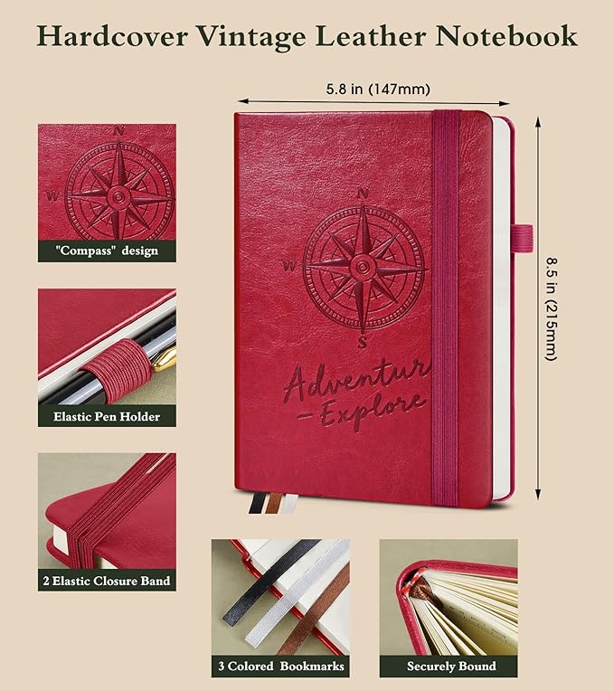 PAIBAS Blank Journal Notebook for Women Men,160 Pages,A5 Hardcover Sketchbook for Drawing, Sketch book, Unlined Notebooks for School,Work, Note Taking,Travel Journals for Writing 5.8"x8.5" (Burgundy) - Bloomnest