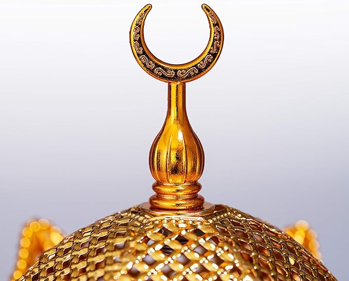AM Bakhoor Charcoal Incense Burner – Luxury Gold Frankincense Resin Burner for Oud, Bakhoor, Incense Sticks & Cones – Decorative Metal Holder with Removable Lid & Safe Flame Control (Gold) - Bloomnest