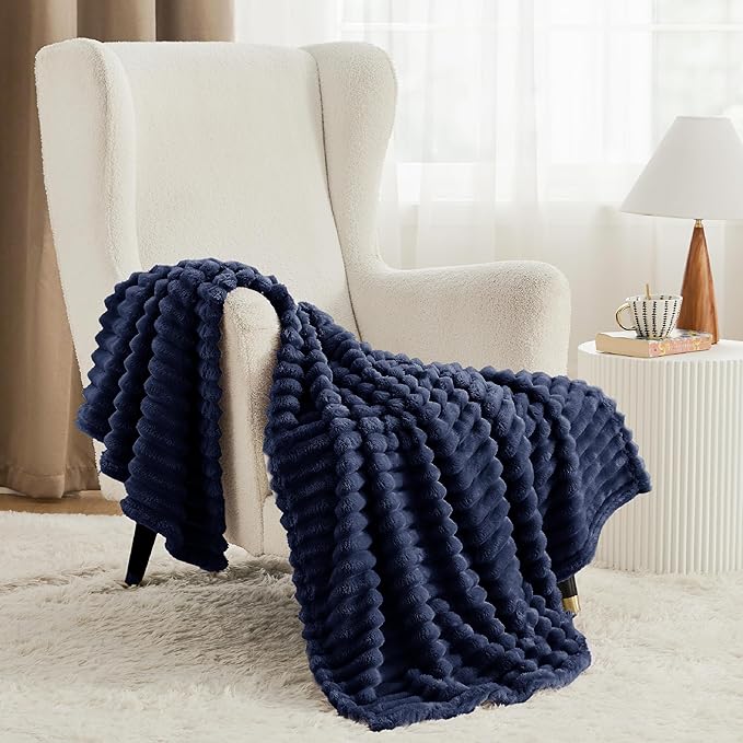 Bedsure GentleSoft Navy Blue Fleece Blanket for Couch - Cozy Soft Blankets for Women, Cute Small Throws for Girls, Navy, 50x60 Inches - Bloomnest