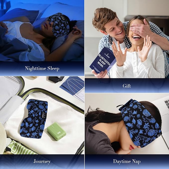 LC-dolida Sleep Mask with Bluetooth Headphones, Extra Large Silk Eye Mask for Sleeping Side Day Sleepers, Sleep Headphones Bluetooth 5.4 for Women Men with Thin Speaker, Blackout, Comfort, Microphone