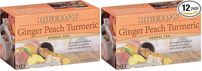 Bigelow Ginger Peach Turmeric Herbal Tea,Caffeine Free,18 Count (Pack of 12) - Bloomnest