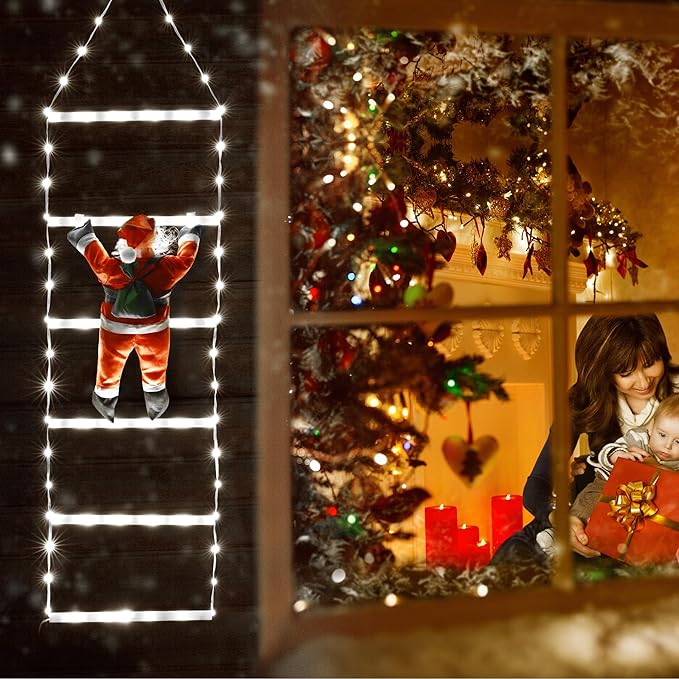 Toodour LED Christmas Light - 2.5FT Christmas Decorative Ladder Lights with Santa Claus, Xmas Decorations Light for Indoor Outdoor, Window, Garden, Home, Wall, Xmas Tree Decor - White - Bloomnest