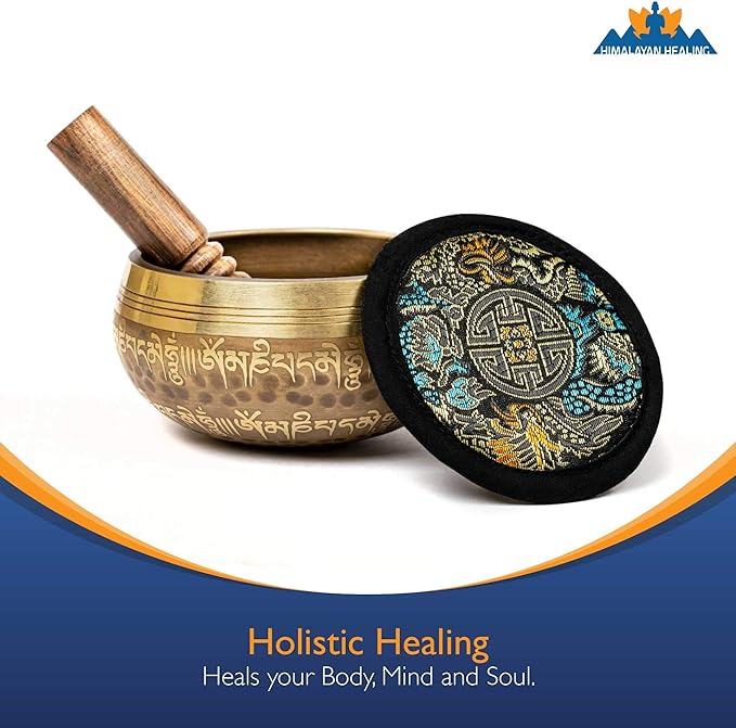 Tibetan Singing Bowl Set 4.2 inch with Holy Buddhist Mantra and Sacred Third Eye Symbol from Nepal~ Antique design suitable for Yoga, Meditation, Sound Healing & Chakra Balancing~ (4.2 Third EYE)