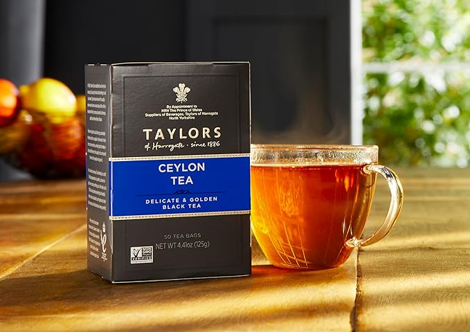Taylors of Harrogate Pure Ceylon, Black Tea, Pillow Bags, 50 Count (Pack of 1), Bold, Bright & Brisk, Caffeinated, Enjoy Hot or Iced, 50 Teabags - Bloomnest