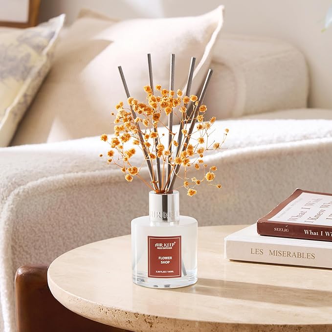 Airkeep Reed Diffuser Set,3.38 fl oz (100 ml) - Flower Shop Oil Diffusers with 8 Reed Sticks, Home Fragrance Reed Diffuser for Bathroom Shelf Decor - Bloomnest