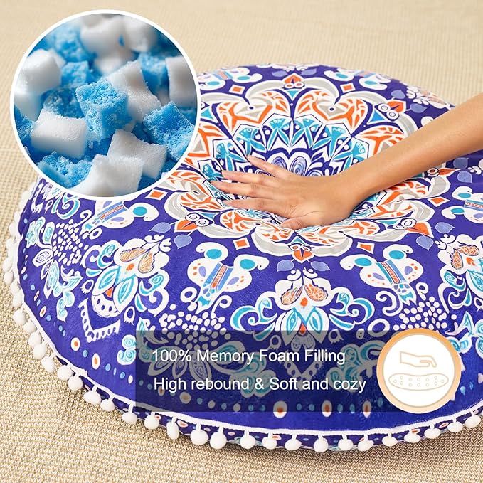 32 in Meditation Floor Cushion, Round Large Floor Pillow for Adult, Yoga Pillows for Sitting On Floor, Boho, Memory Foam Filling - Bloomnest