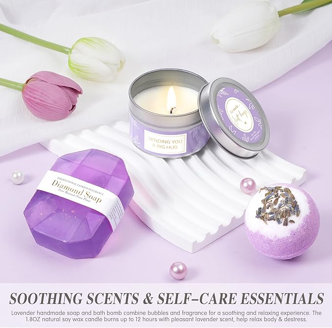 Gifts for Women, Self Care Gifts for Women, Lavender Relaxing Spa Gifts Basket Care Package for Christmas, Mother's Day, Birthday Gifts for Mom, Wife, Girlfriend, Sister, Her