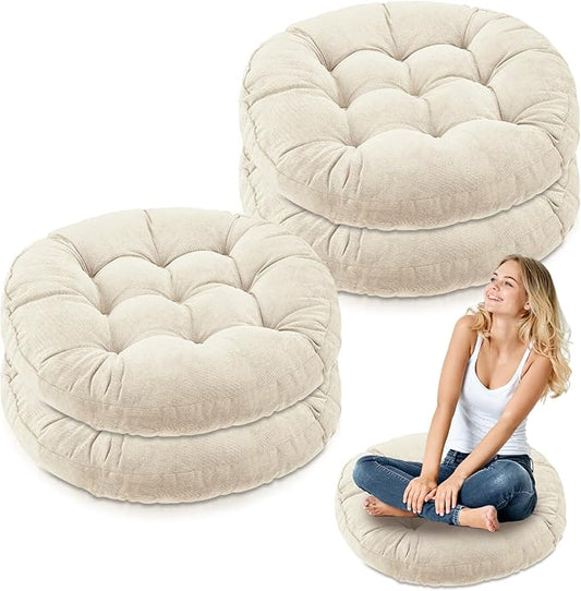 Jerify Floor Pillow Cushions 22 x 22 Inch Round Square Large Meditation Floor Pillow for Classroom Adult Meditation Picnic Party Cushion for Seating Gift Christmas(Round,Beige,4 Pcs) - Bloomnest