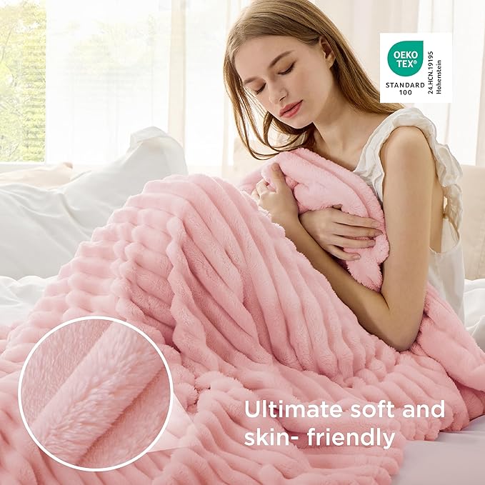 Bedsure GentleSoft Coral Pink Fleece Blanket for Couch - Super Soft Cozy Blankets for Women, Cute Small Blanket for Girls, 50x70 Inches - Bloomnest